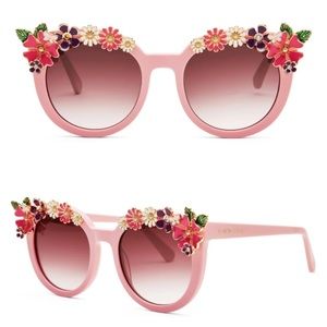 NEW! LoveShackFancy Ravi Sunglasses in Peony Pink Floral Bling Detail SOLD OUT